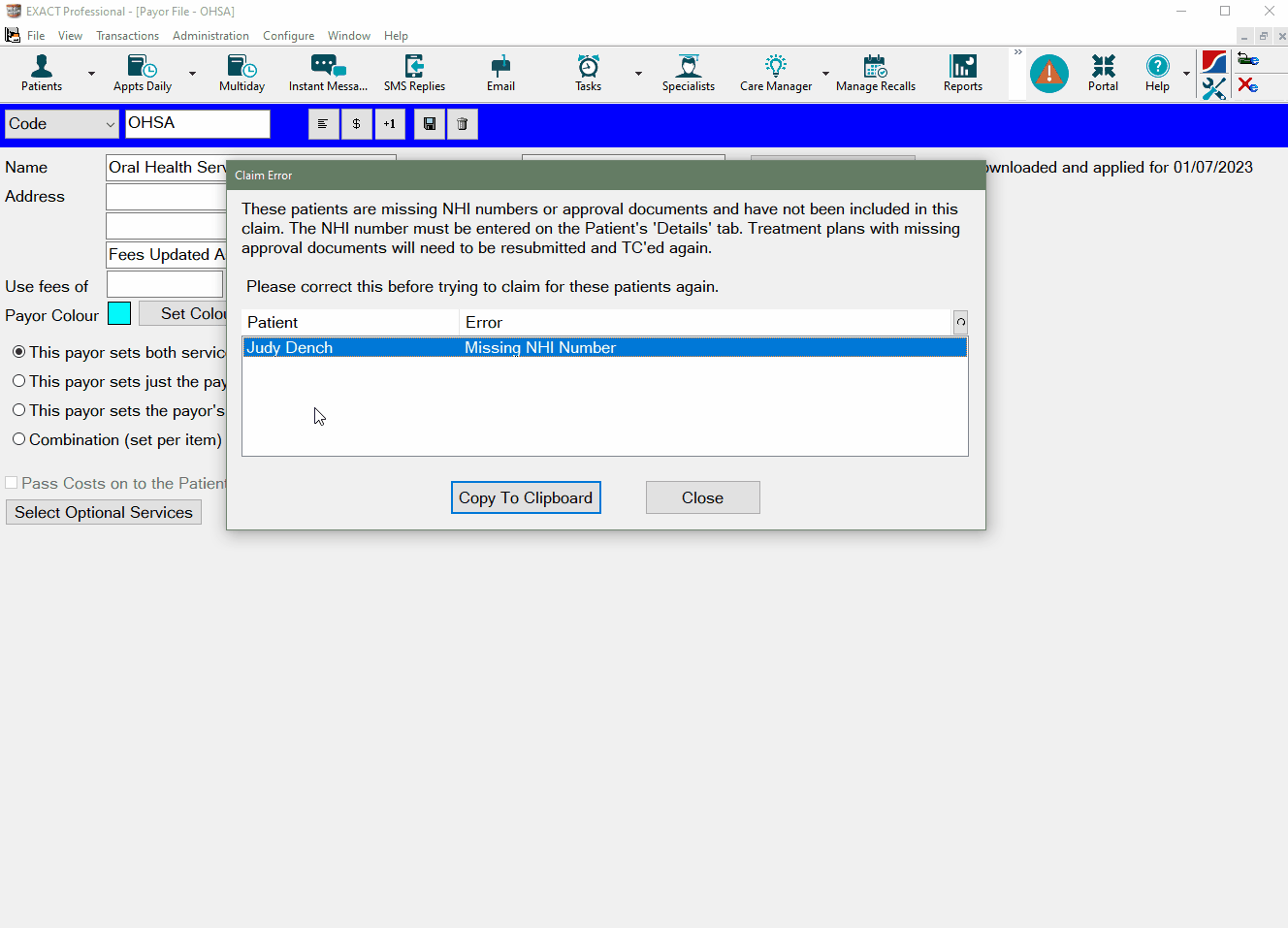 Ministry of Health (MoH) email claiming EXACT Help Centre