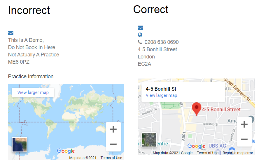 Online Booking Is Showing The Wrong Google Maps Location For My   Mceclip0 